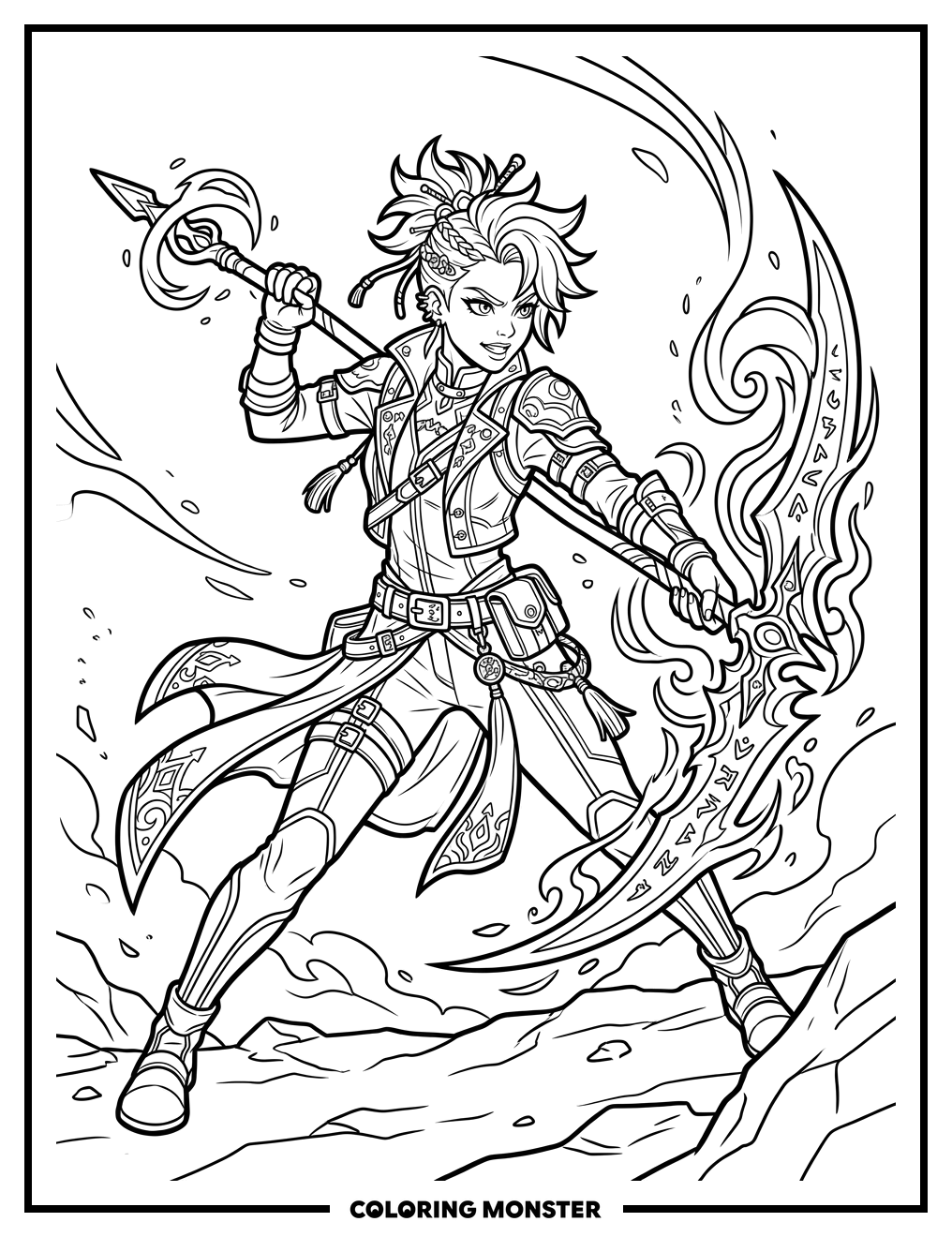 K-Pop Idol Demon Hunter Pose Coloring Page