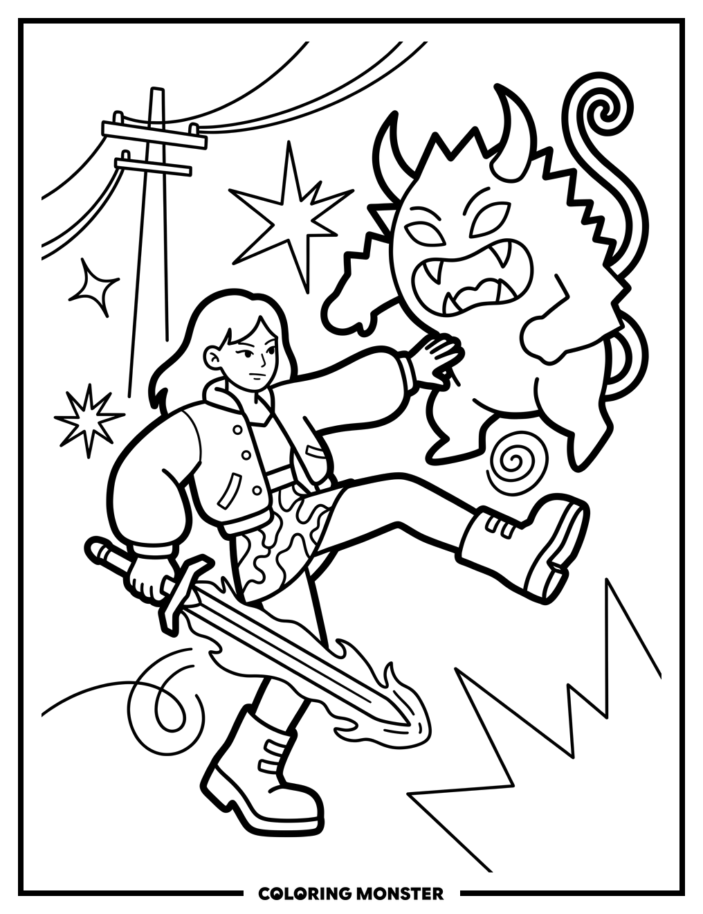 K-Pop Idol Fights Demon Coloring Page
