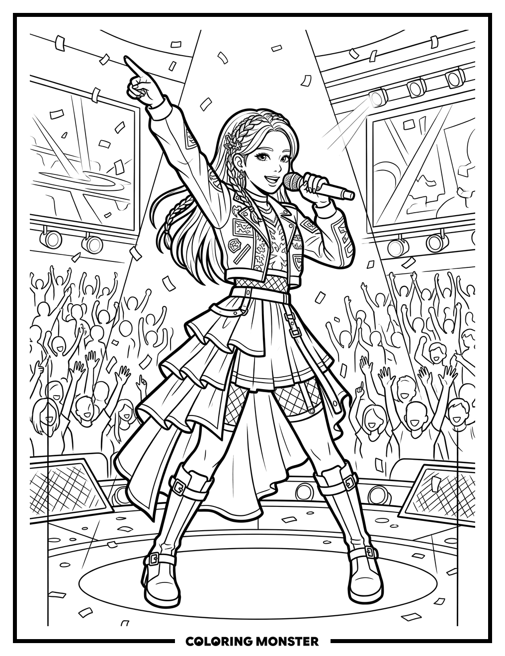K-Pop Idol Performing Live Coloring Page