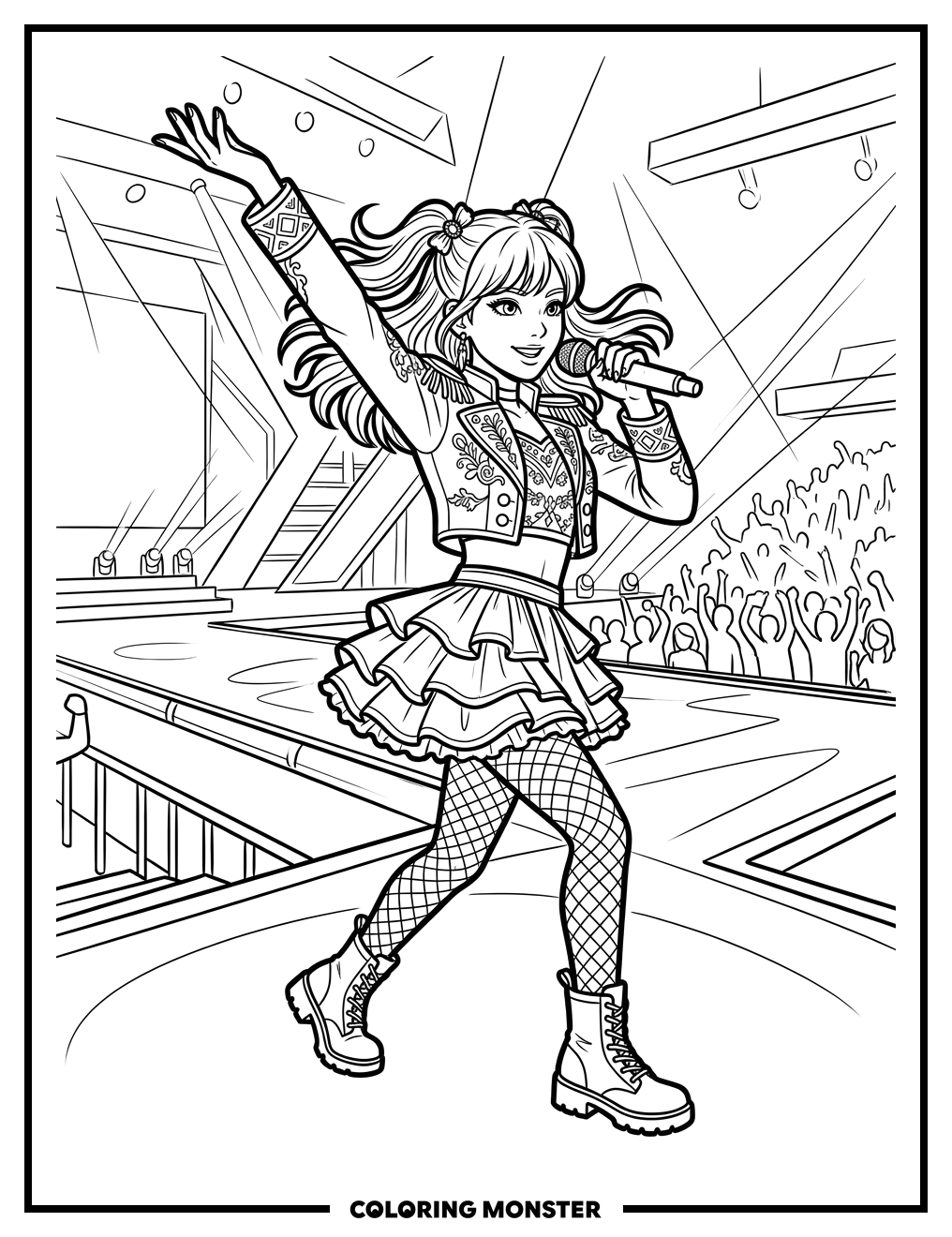 K-Pop Idol Performing On Stage Coloring Page