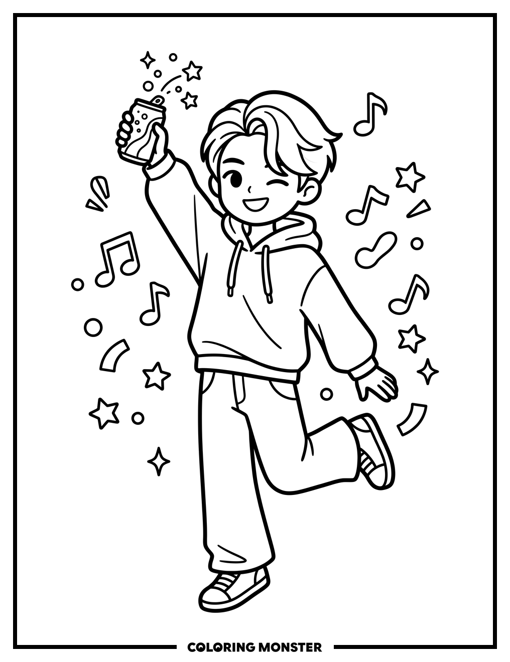 K-Pop Idol With Soda Can Coloring Page