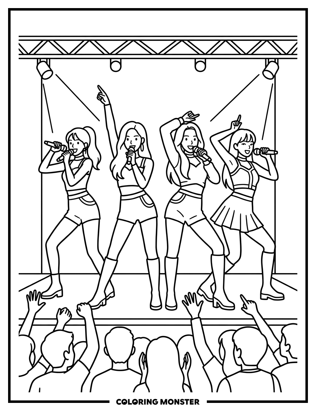 K-Pop Idols Perform On Stage Coloring Page