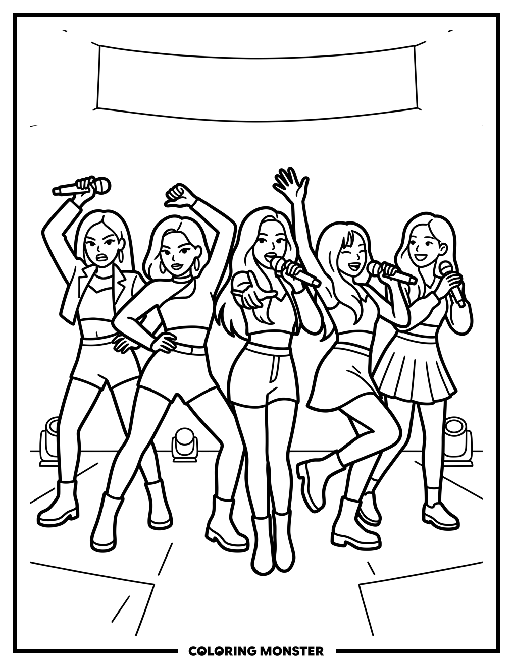 K-Pop Idols Performing On Stage Coloring Page