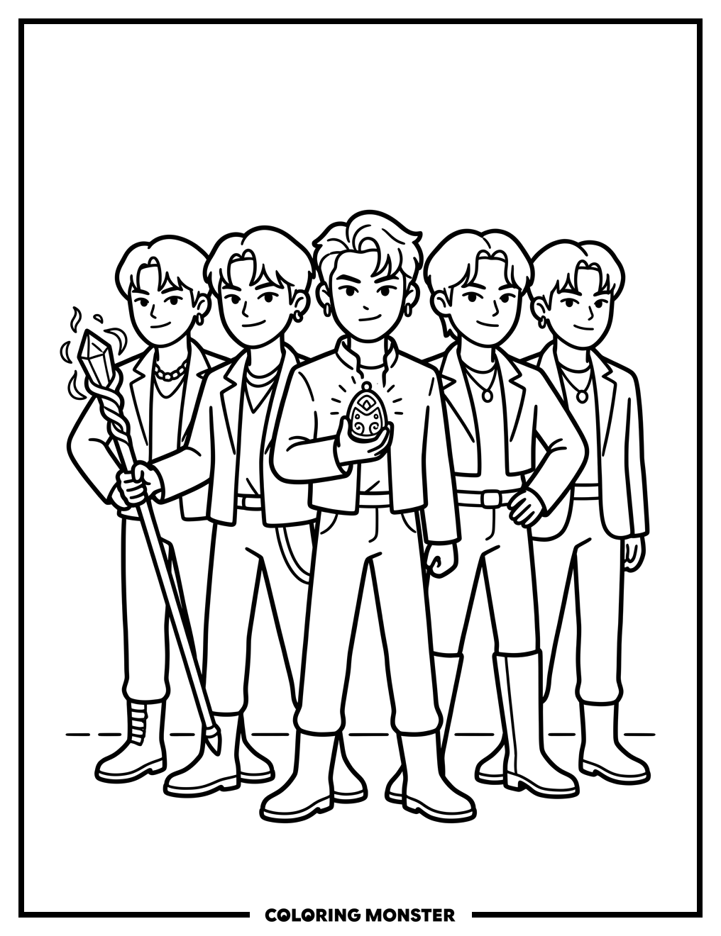 K-Pop Idols Ready for Adventure Coloring Page