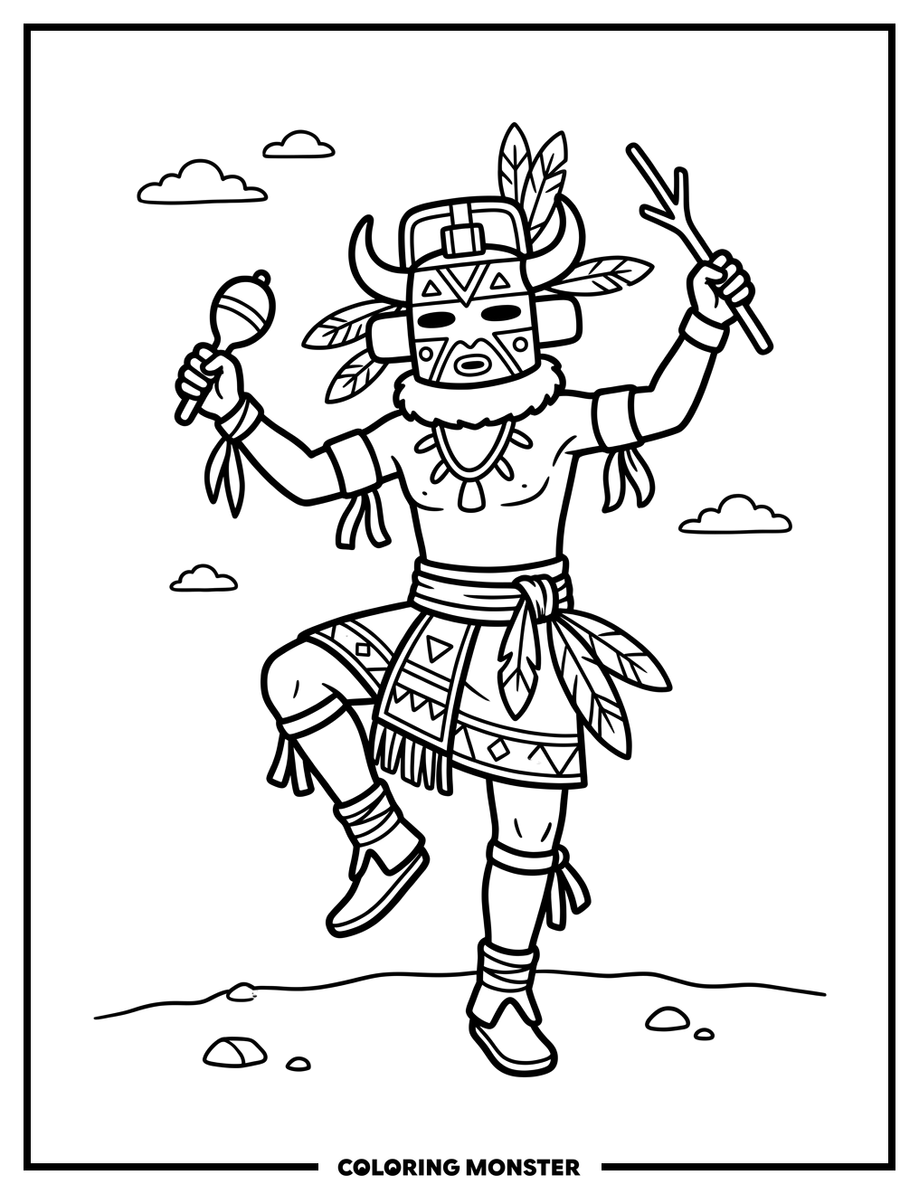 Kachina Dancer In Motion Coloring Page