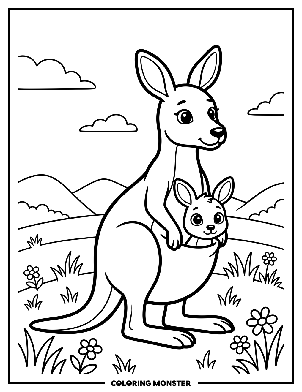 Kangaroo Joey Peeking From Pouch Coloring Page