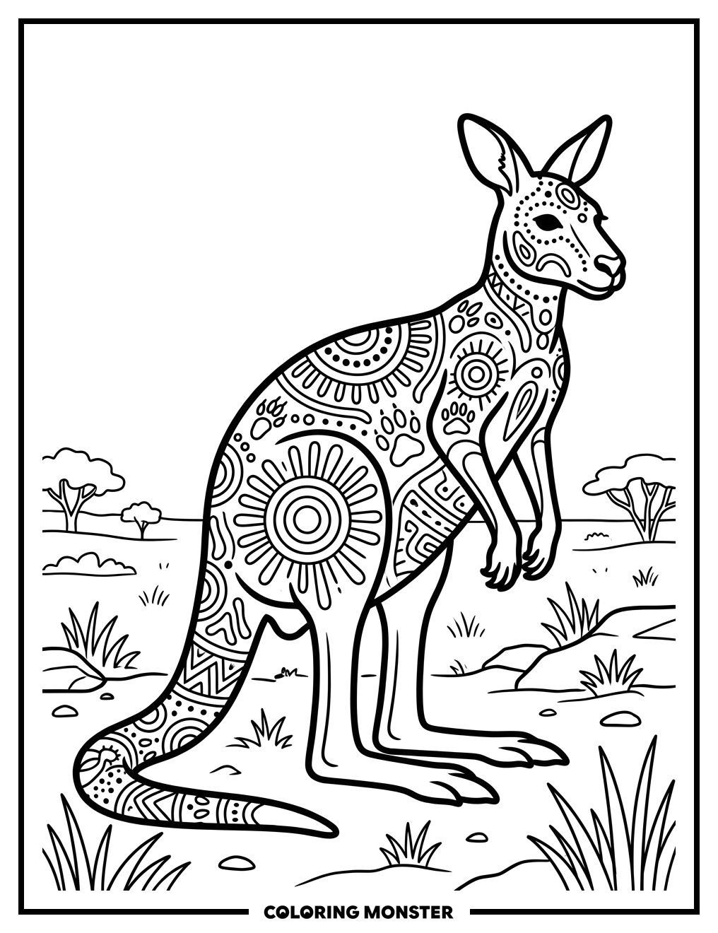 Kangaroo With Dot Painting Fur Coloring Page