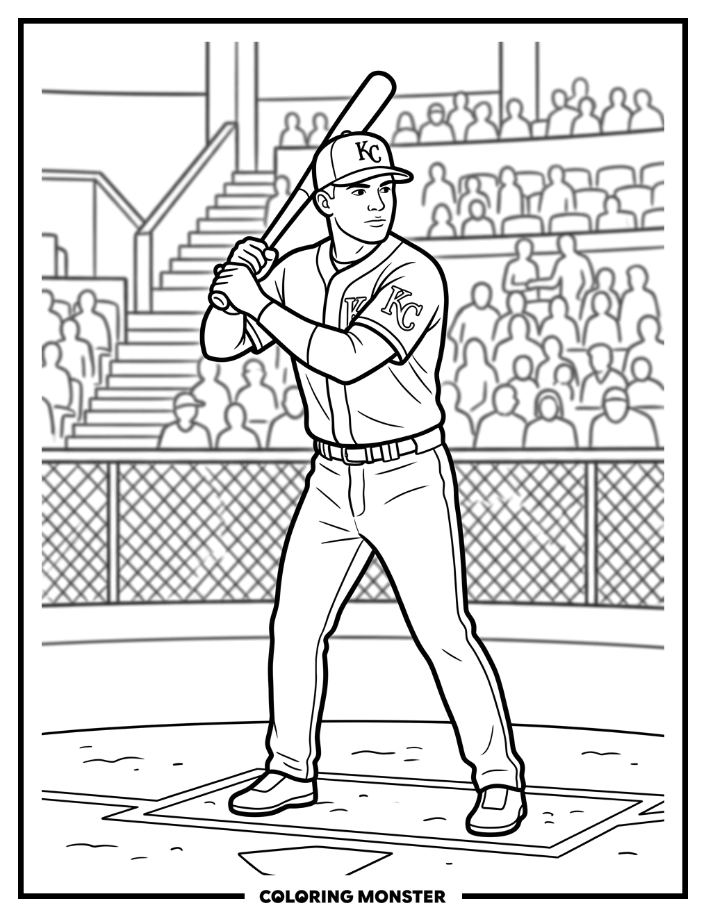Kansas City Baseball Player Coloring Page