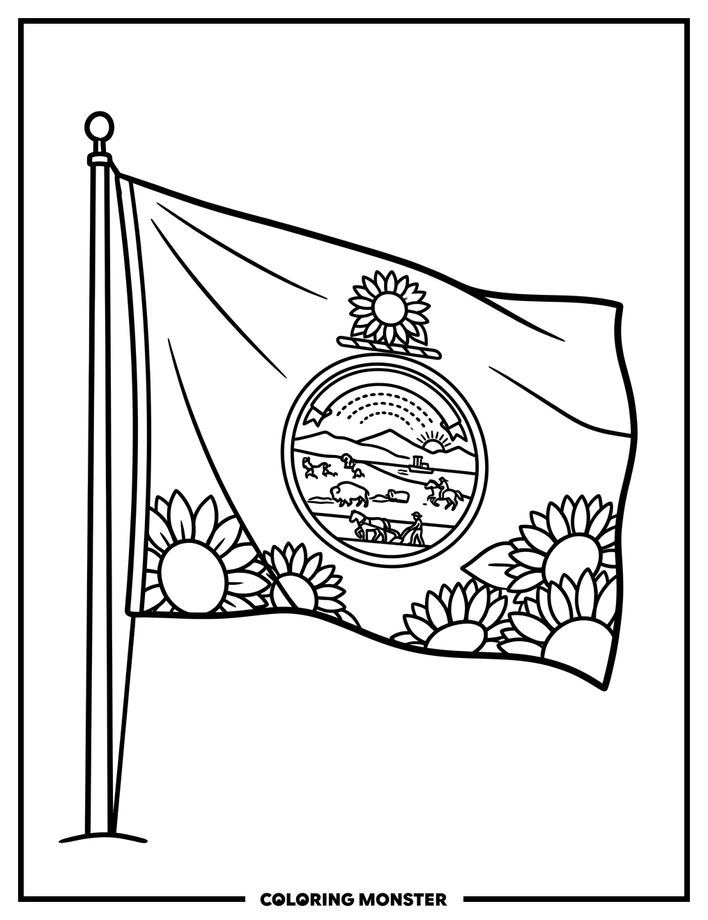 Kansas State Flag Flying Coloring Page