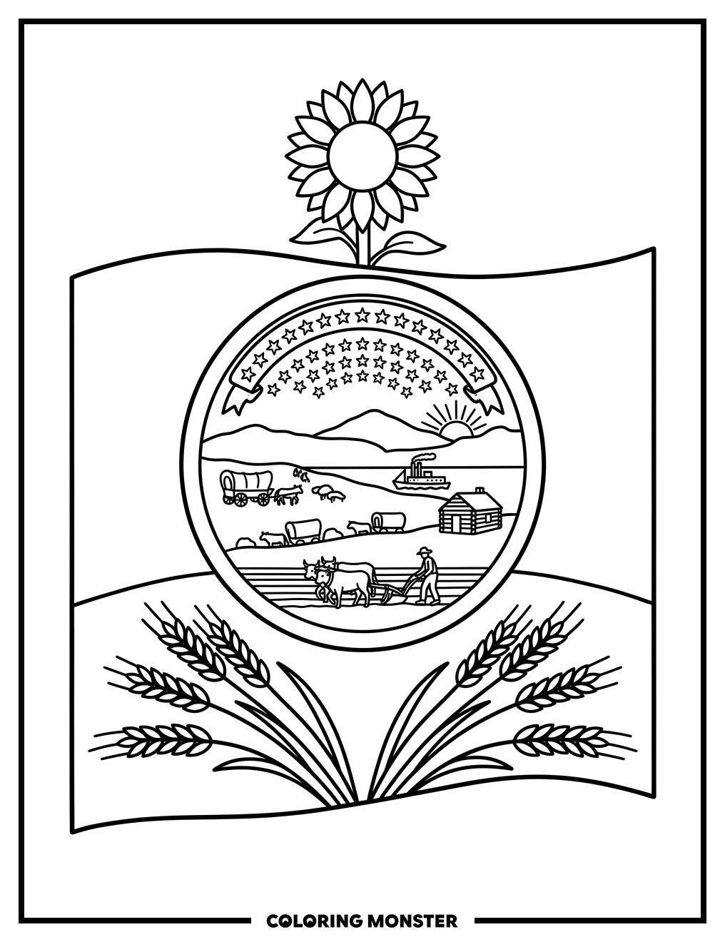 Kansas State Flag With Seal Coloring Page