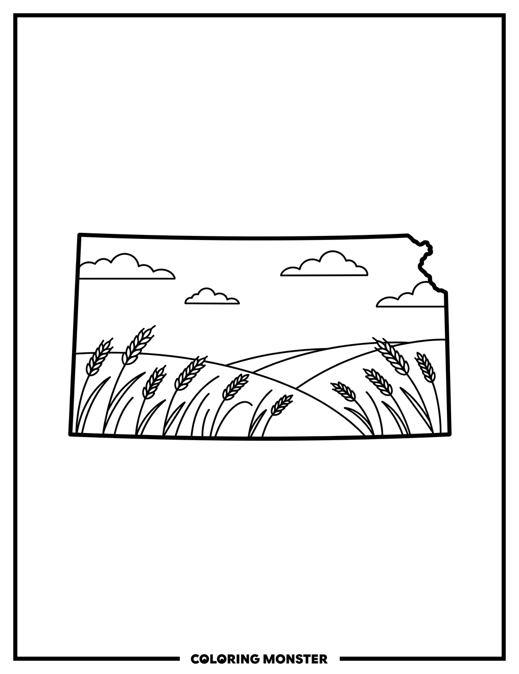 Kansas Wheat Fields Coloring Page