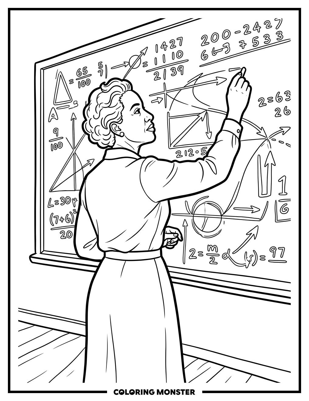 Katherine Johnson At Chalkboard Coloring Page
