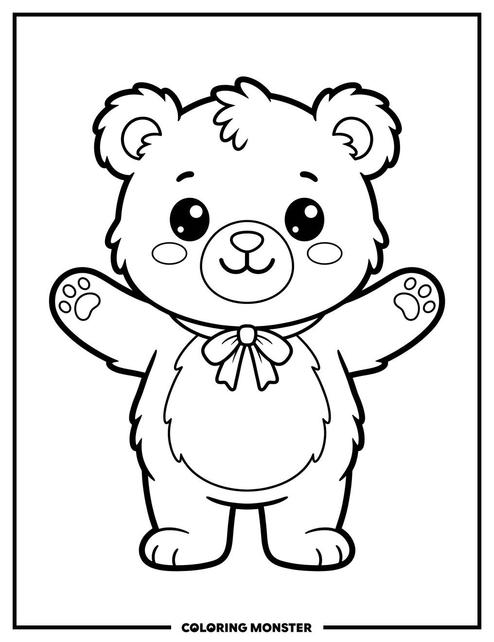 Kawaii Bear Offering A Hug Coloring Page