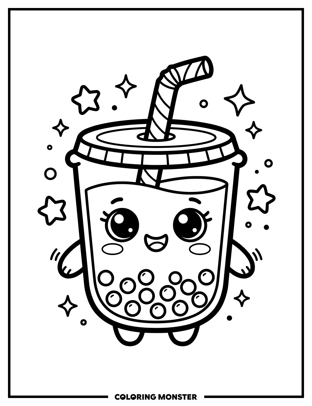 Kawaii Boba Tea Cup Coloring Page