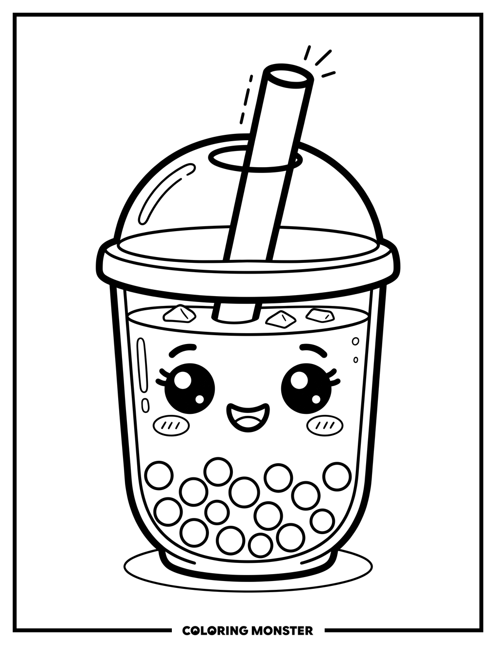 Kawaii Boba Tea Cup Coloring Page