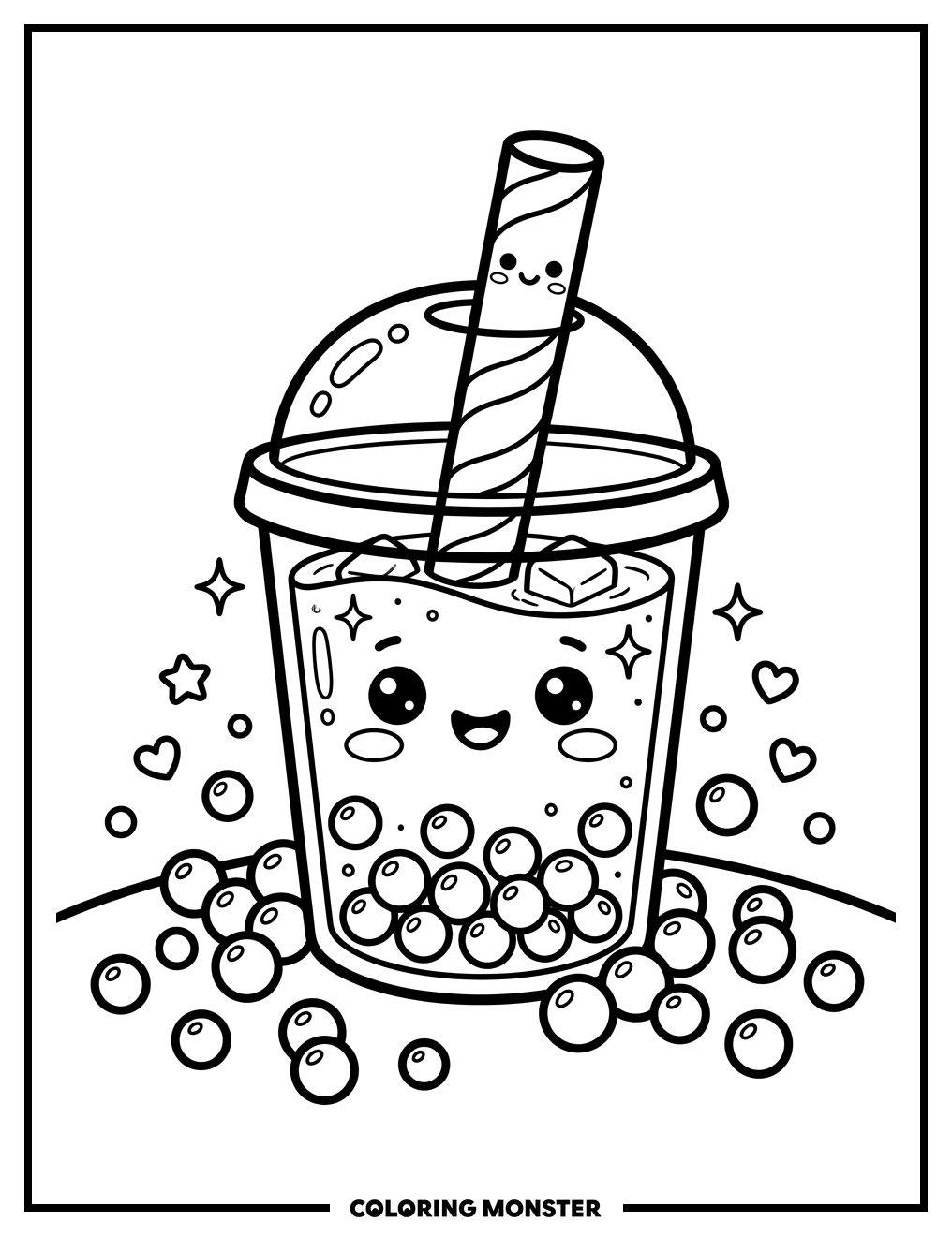 Kawaii Boba Tea Ingredients Coloring Page