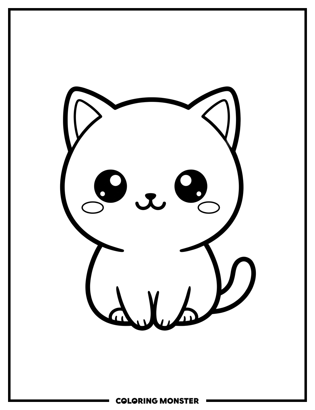 Kawaii Cat Sitting Patiently Coloring Page