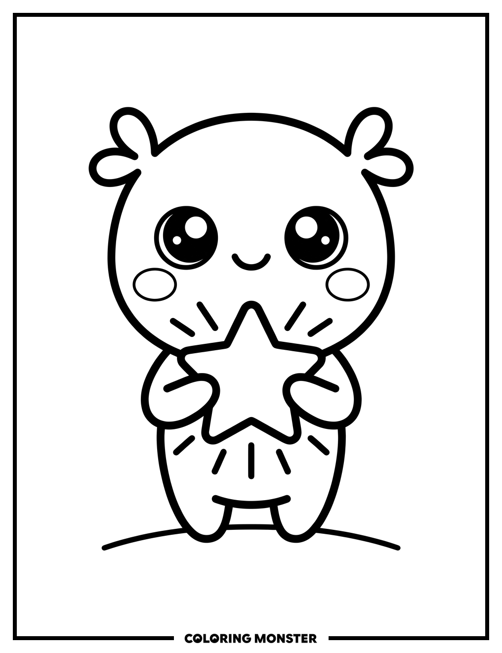 Kawaii Character With Star Coloring Page
