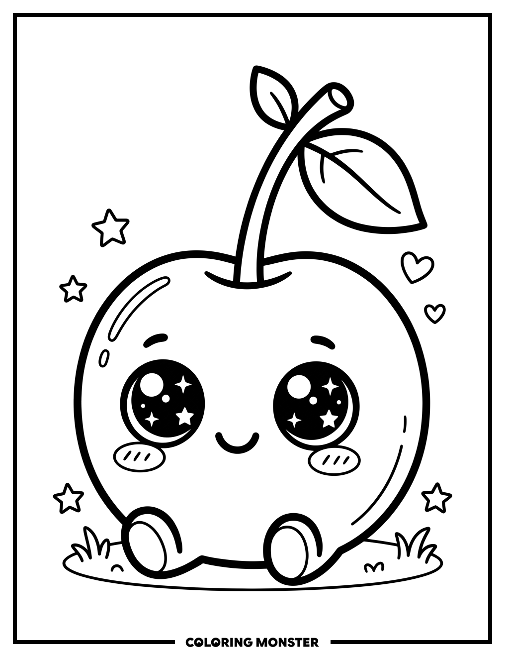 Kawaii Cherry Coloring Page