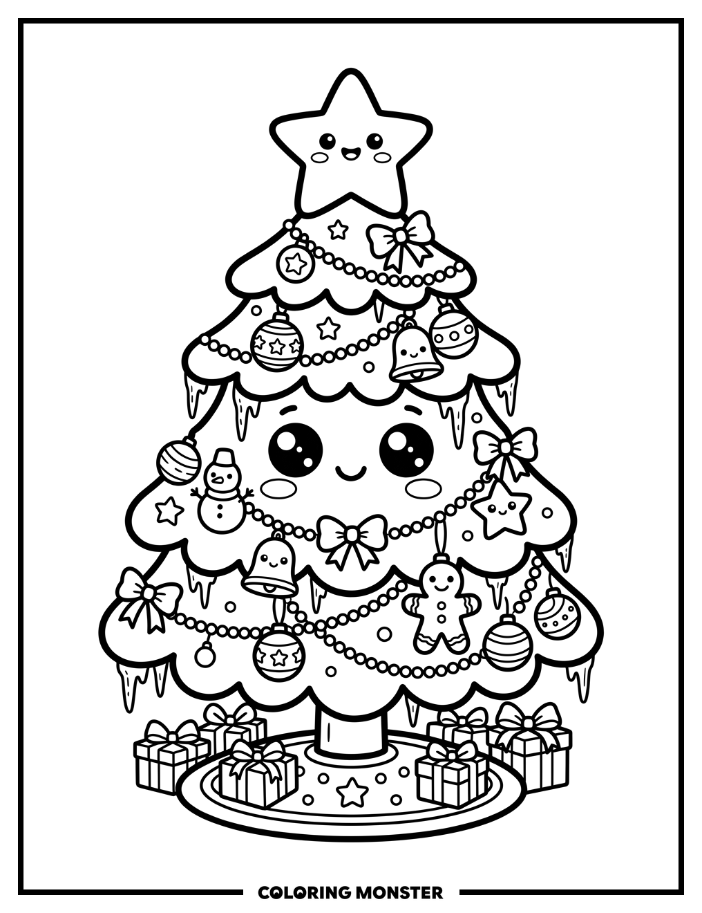 Kawaii Christmas Tree Coloring Page