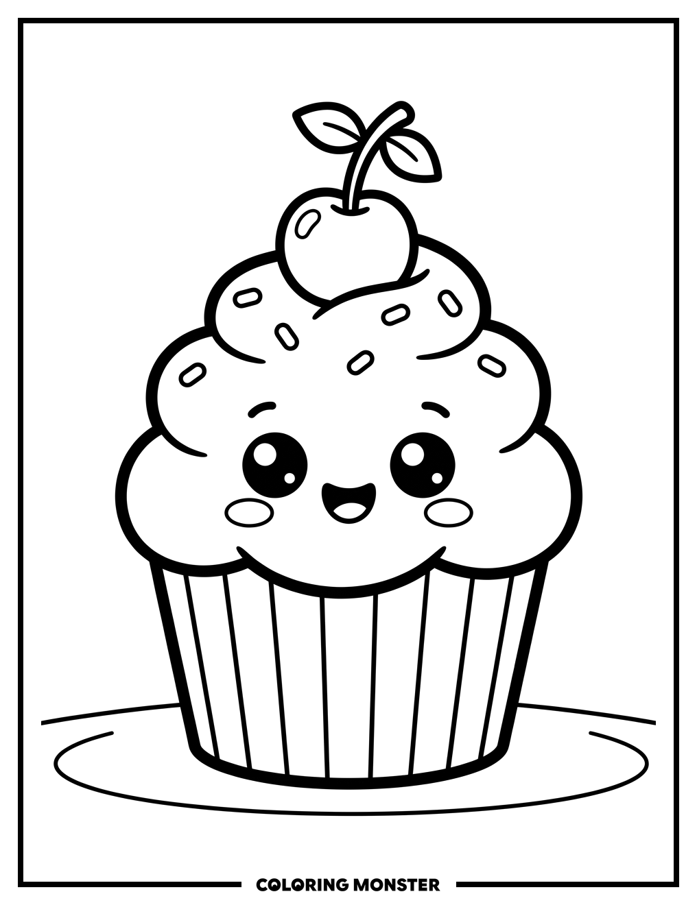 Kawaii Cupcake Coloring Page