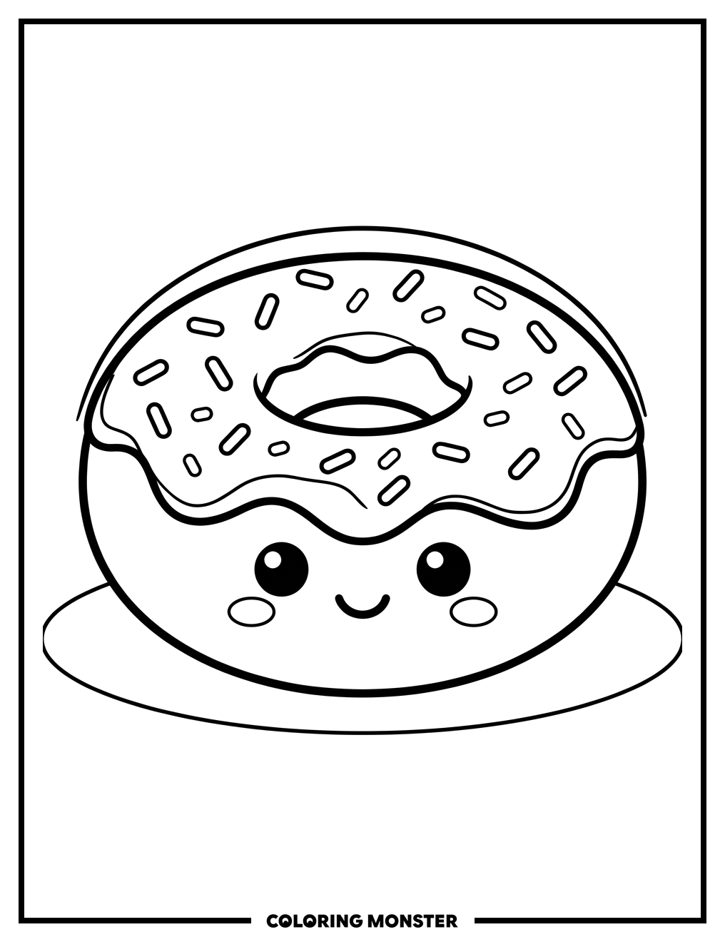Kawaii Donut With Rosy Cheeks Coloring Page