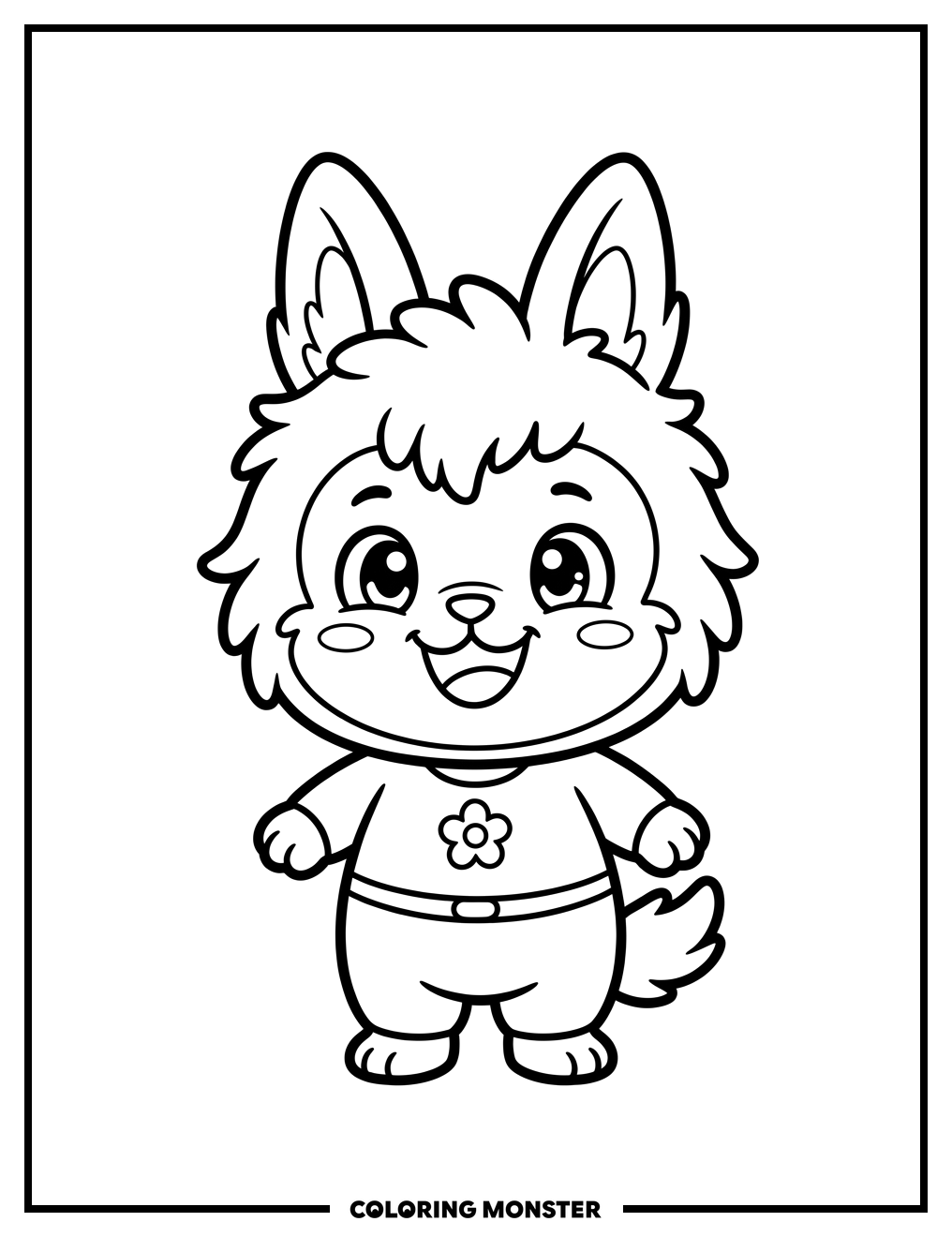 Kawaii Labubu Character Smiling Coloring Page