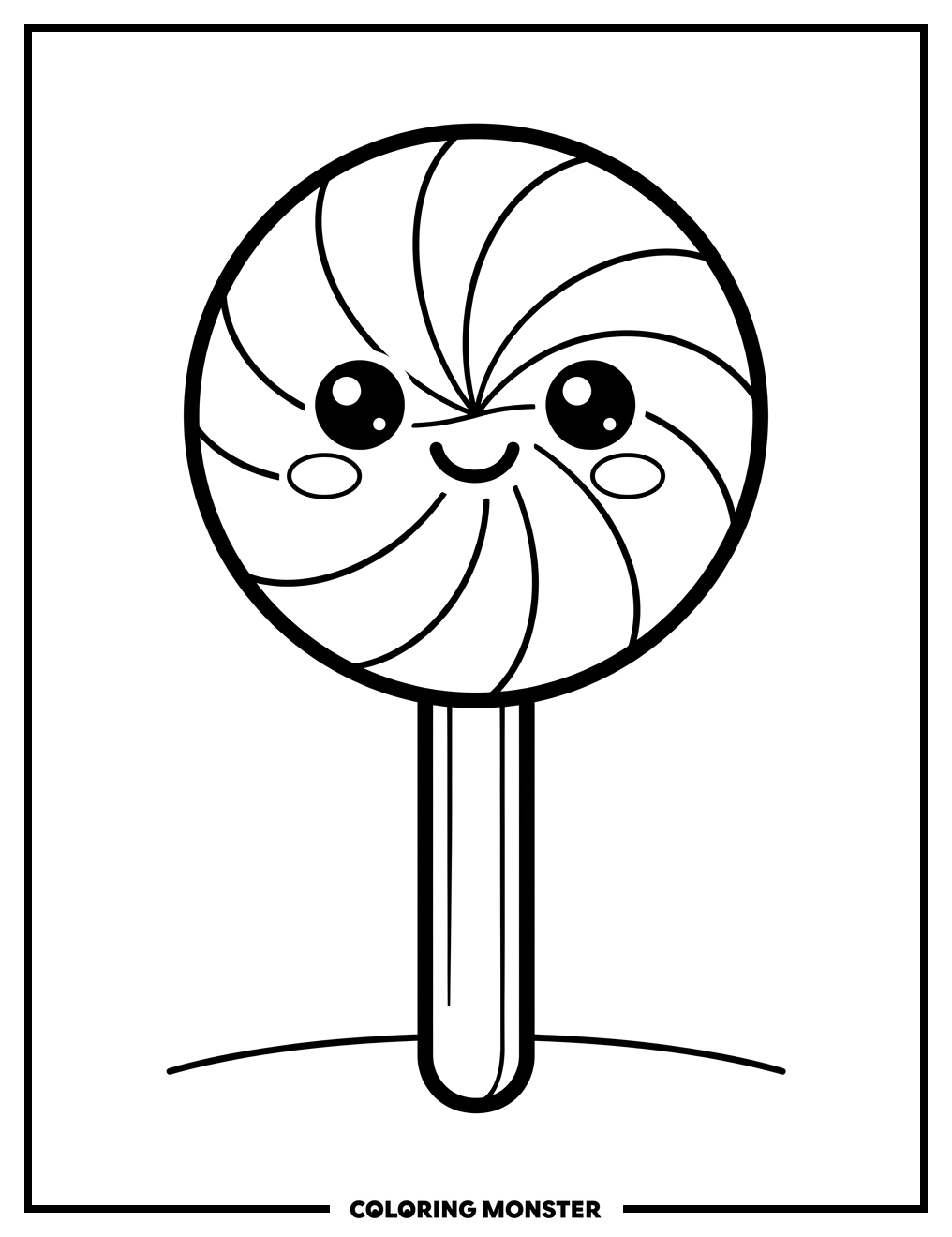 Kawaii Lollipop Character Coloring Page