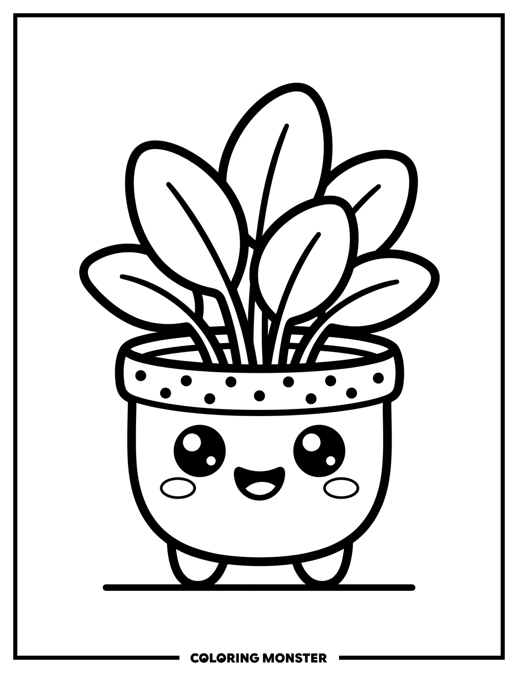 Kawaii Potted Plant Smiling Coloring Page