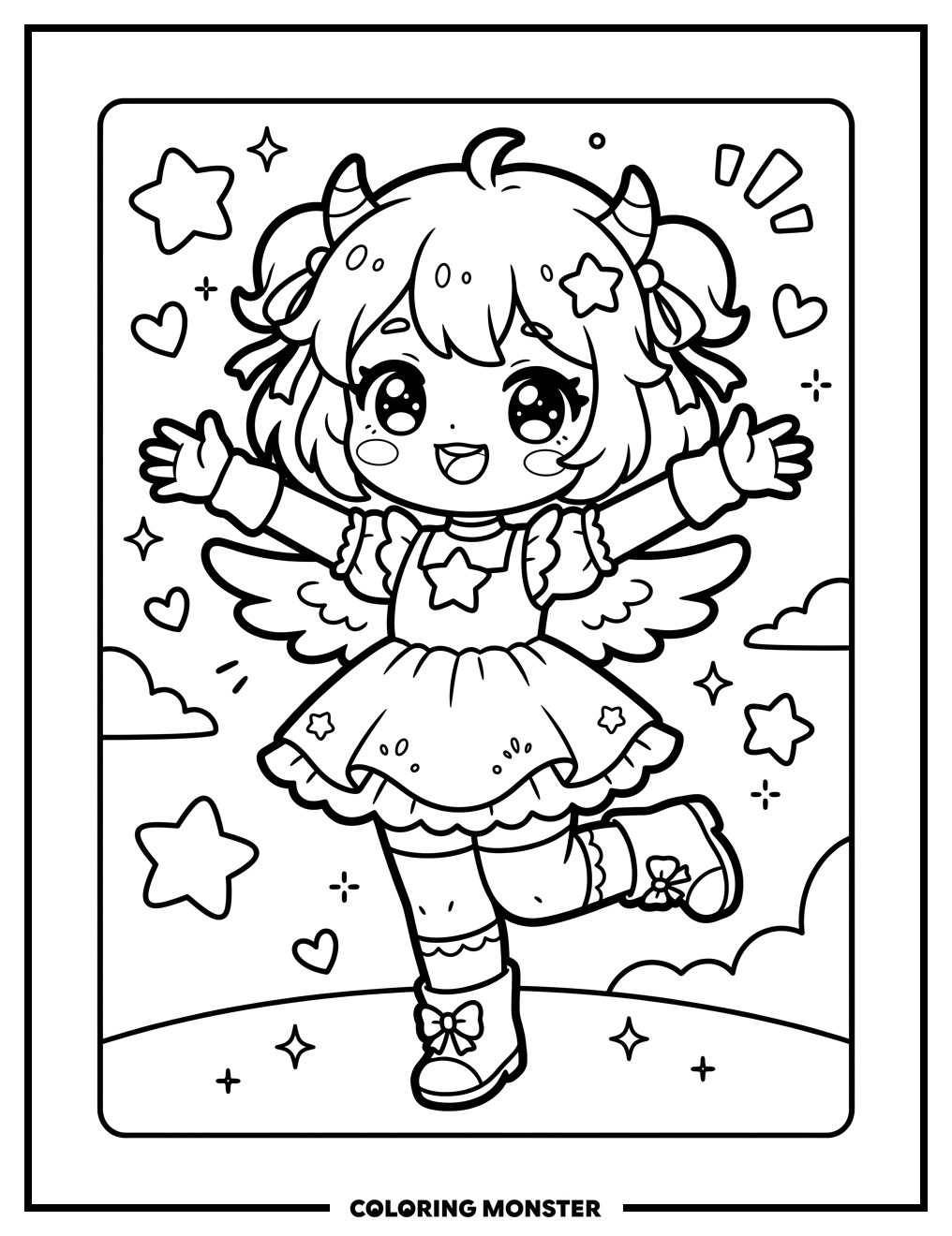Kawaii Sugarbones Character Poses Coloring Page