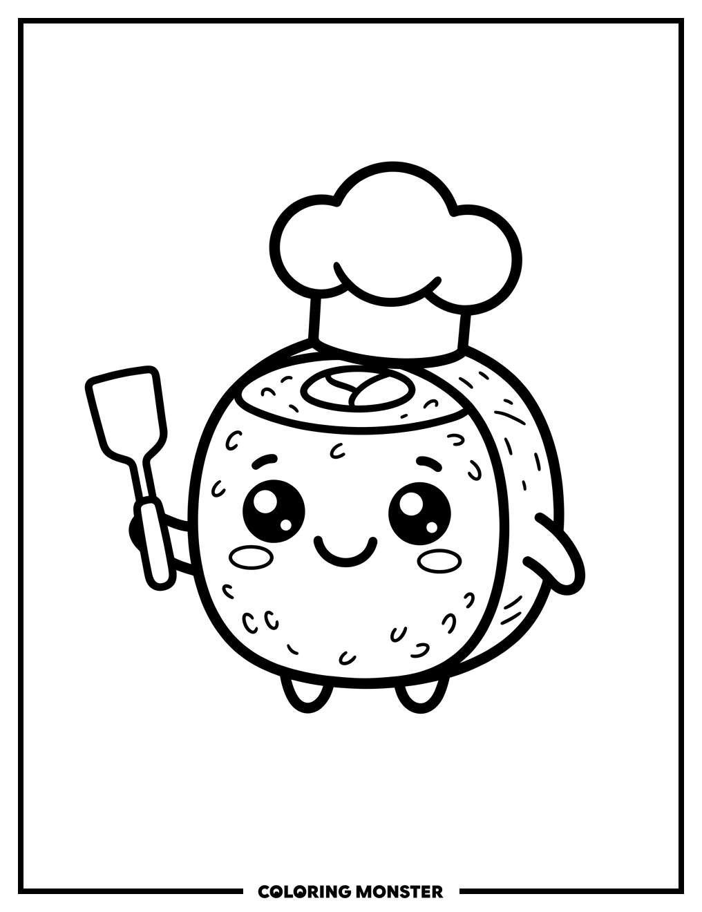 Kawaii Sushi Chef Coloring Page