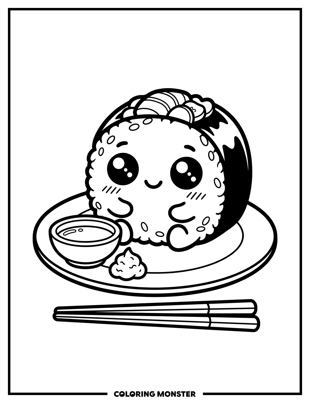 Kawaii Sushi Roll Coloring Page