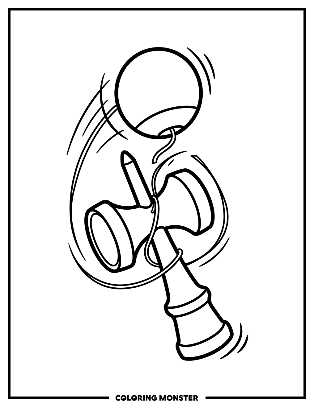 Kendama Toy Mid-Air Trick Coloring Page