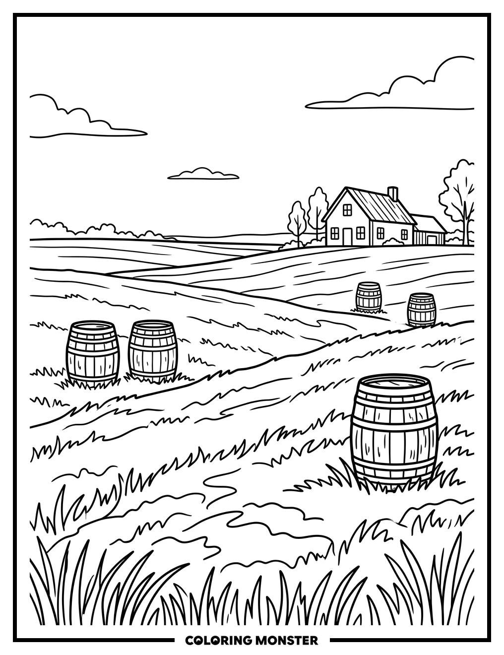Kentucky Bluegrass and Bourbon Barrels Coloring Page