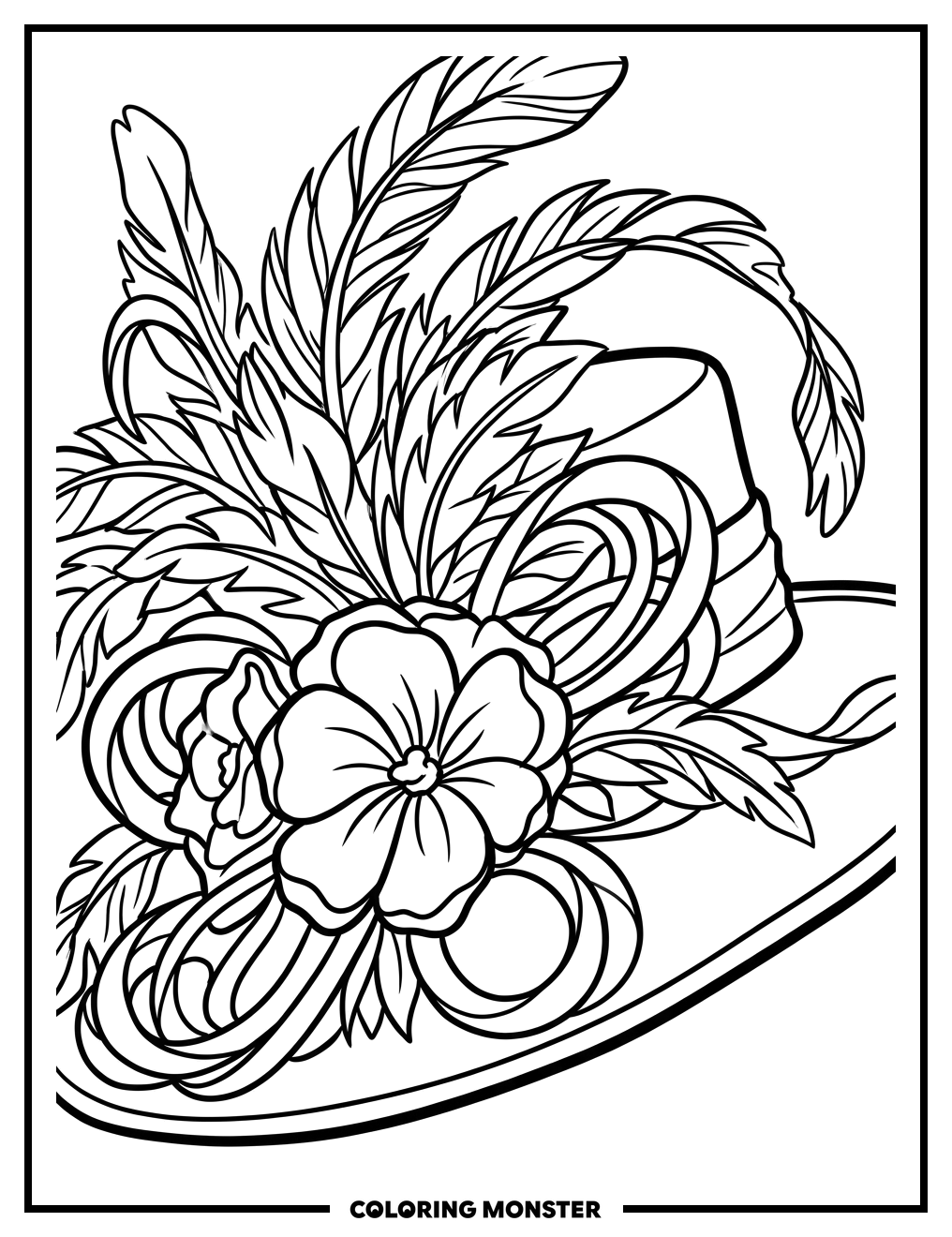 Kentucky Derby Hat With Feathers and Flowers Coloring Page