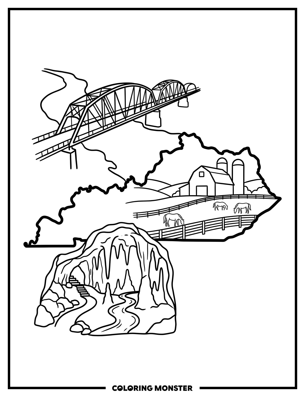 Kentucky Landmarks Outline Coloring Page