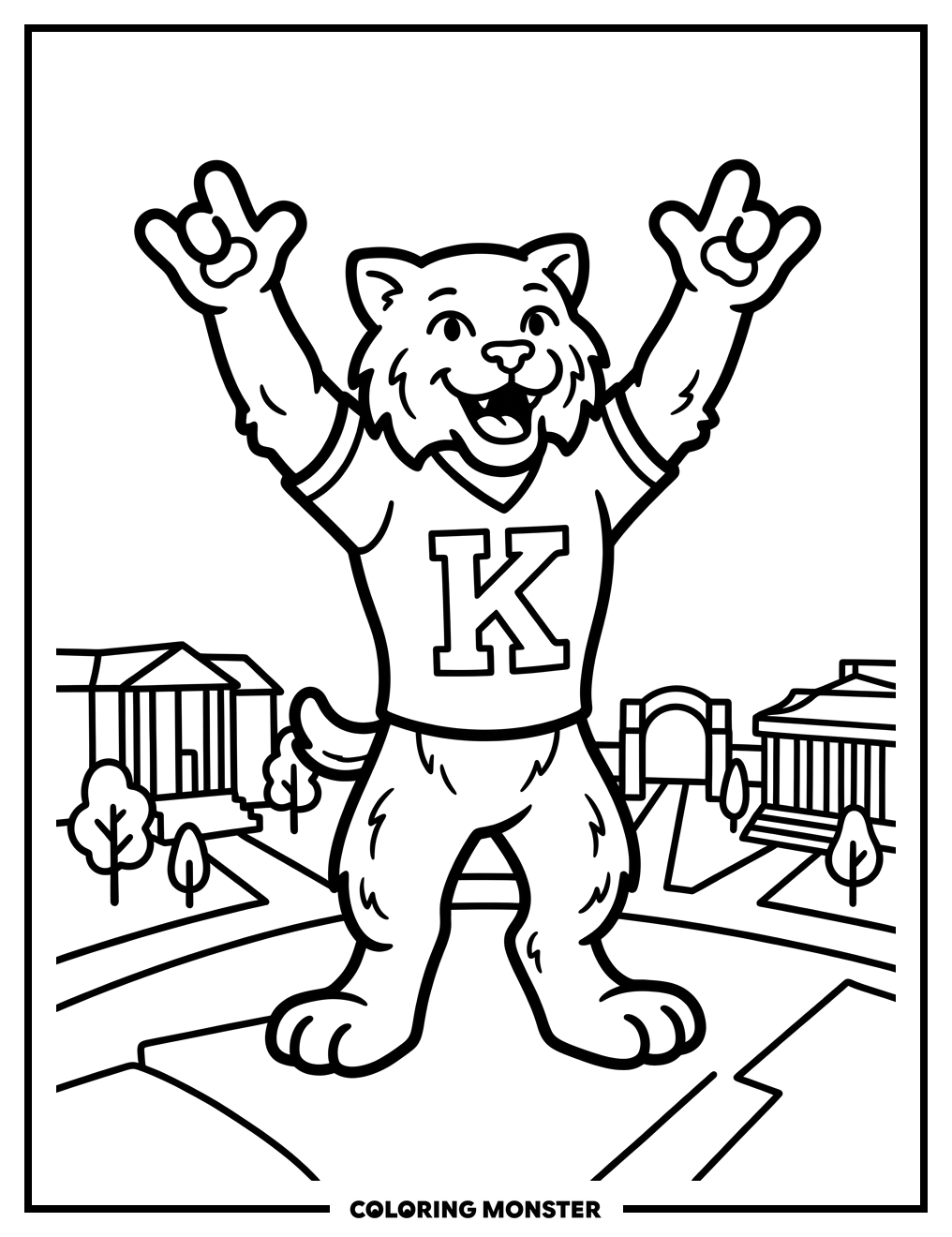 Kentucky Wildcat Mascot Cheering Coloring Page