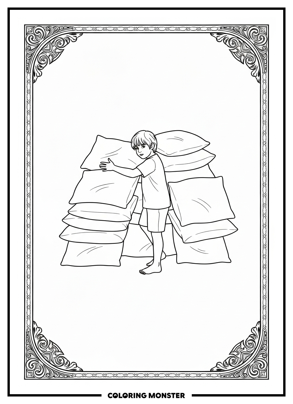 Kids Building A Fort Out Of Pillows Coloring Page