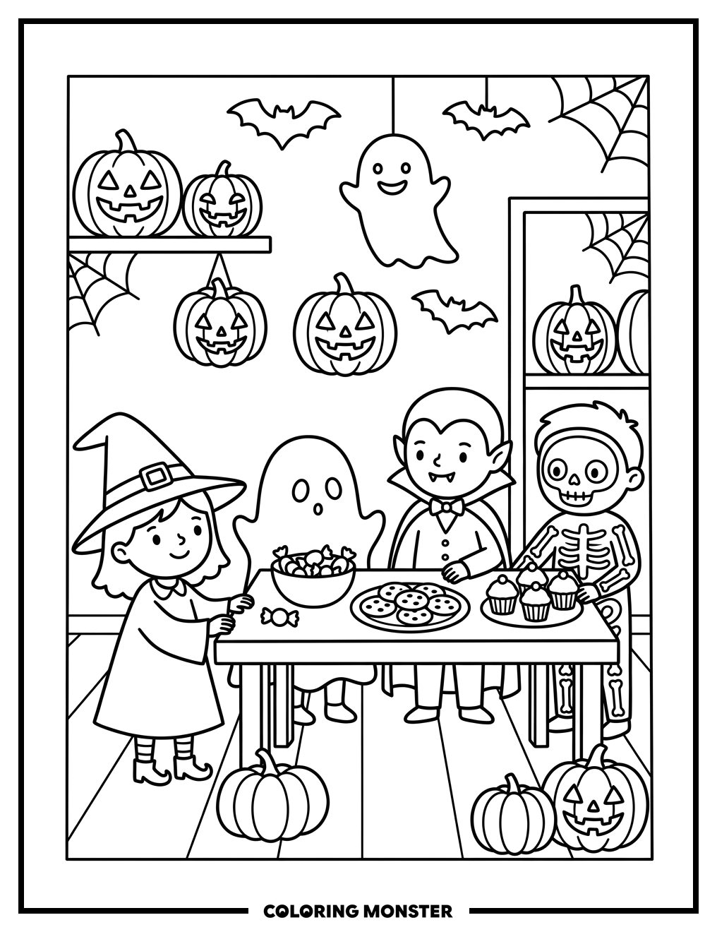 Kids Halloween Costume Party Coloring Page
