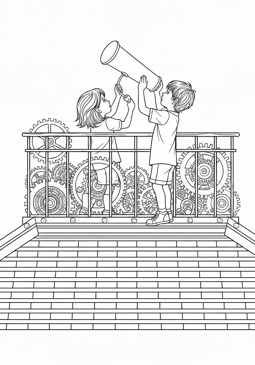 Kids Stargazing From A Rooftop