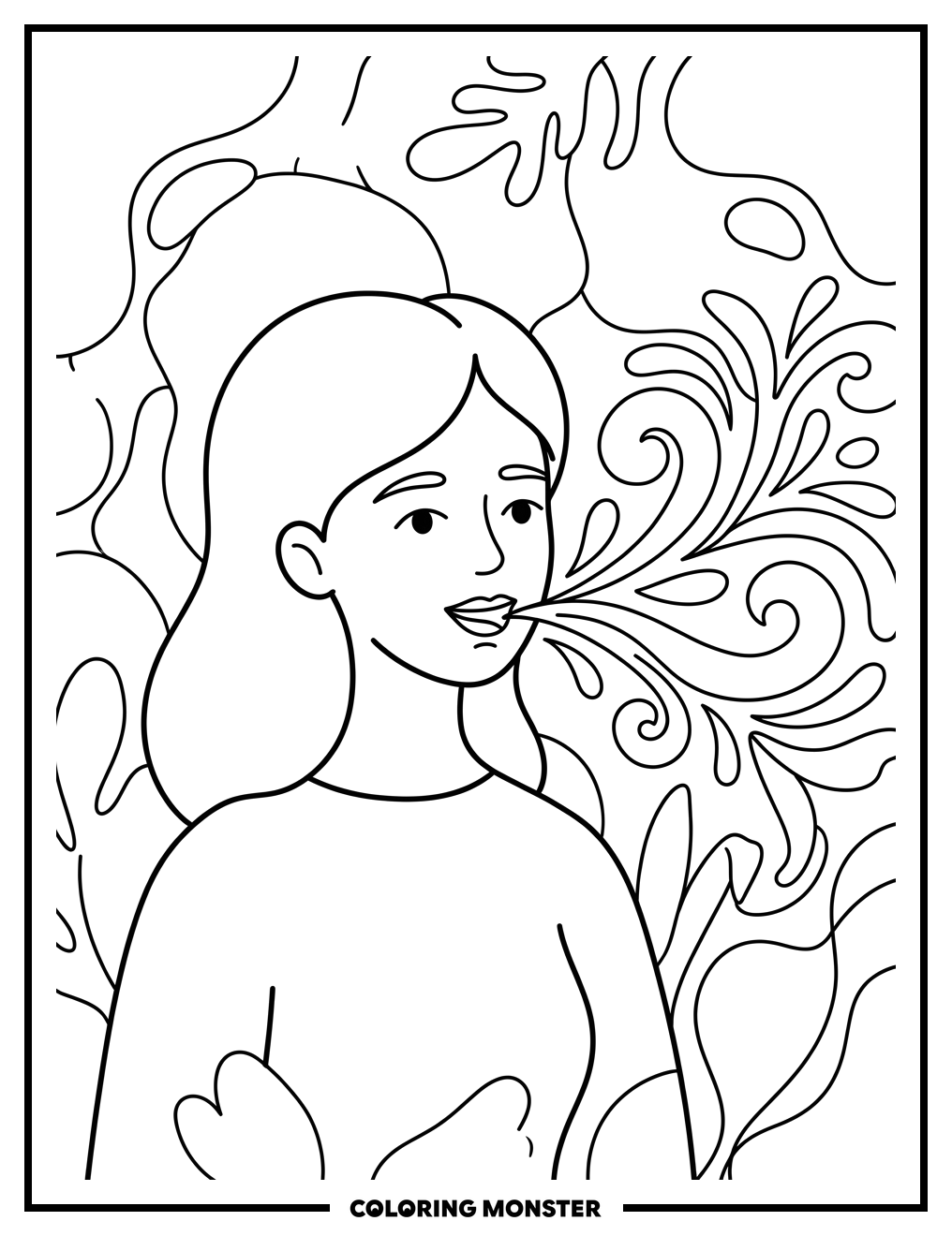 Kind Woman Speaking Positive Words Coloring Page