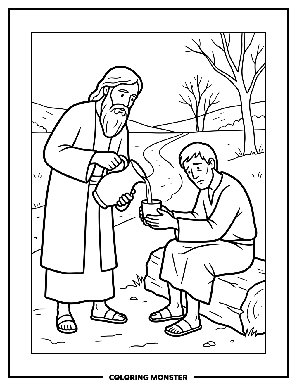 Kindness Offered to the Weary Coloring Page