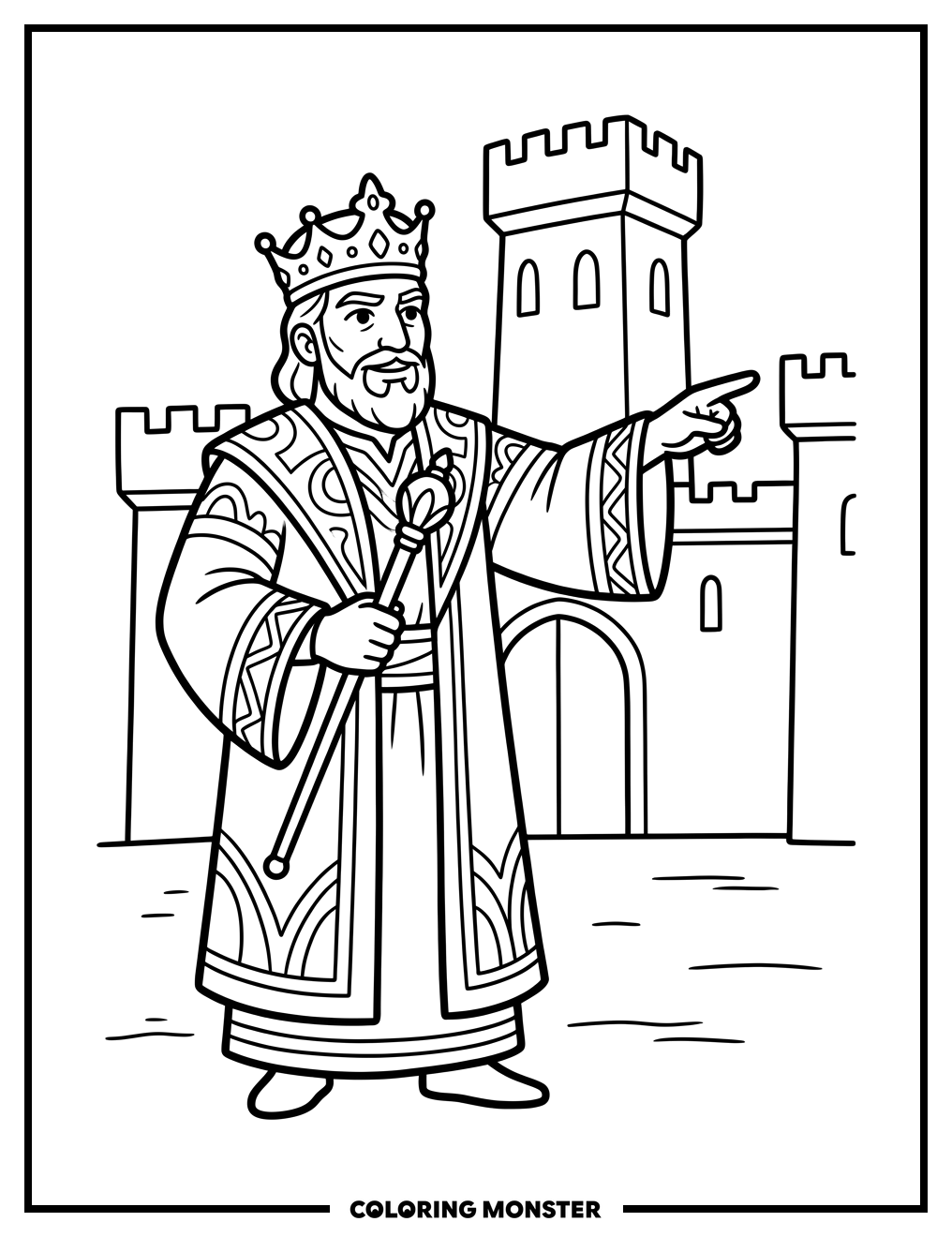 King Ahab With Crown And Scepter Coloring Page