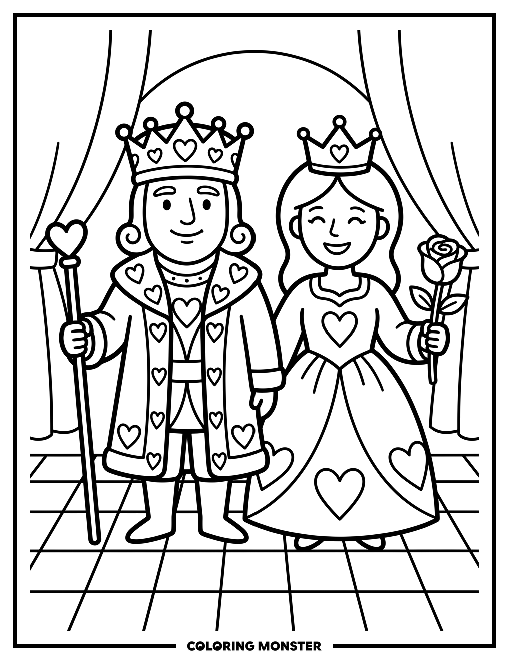 King and Queen of Hearts Coloring Page