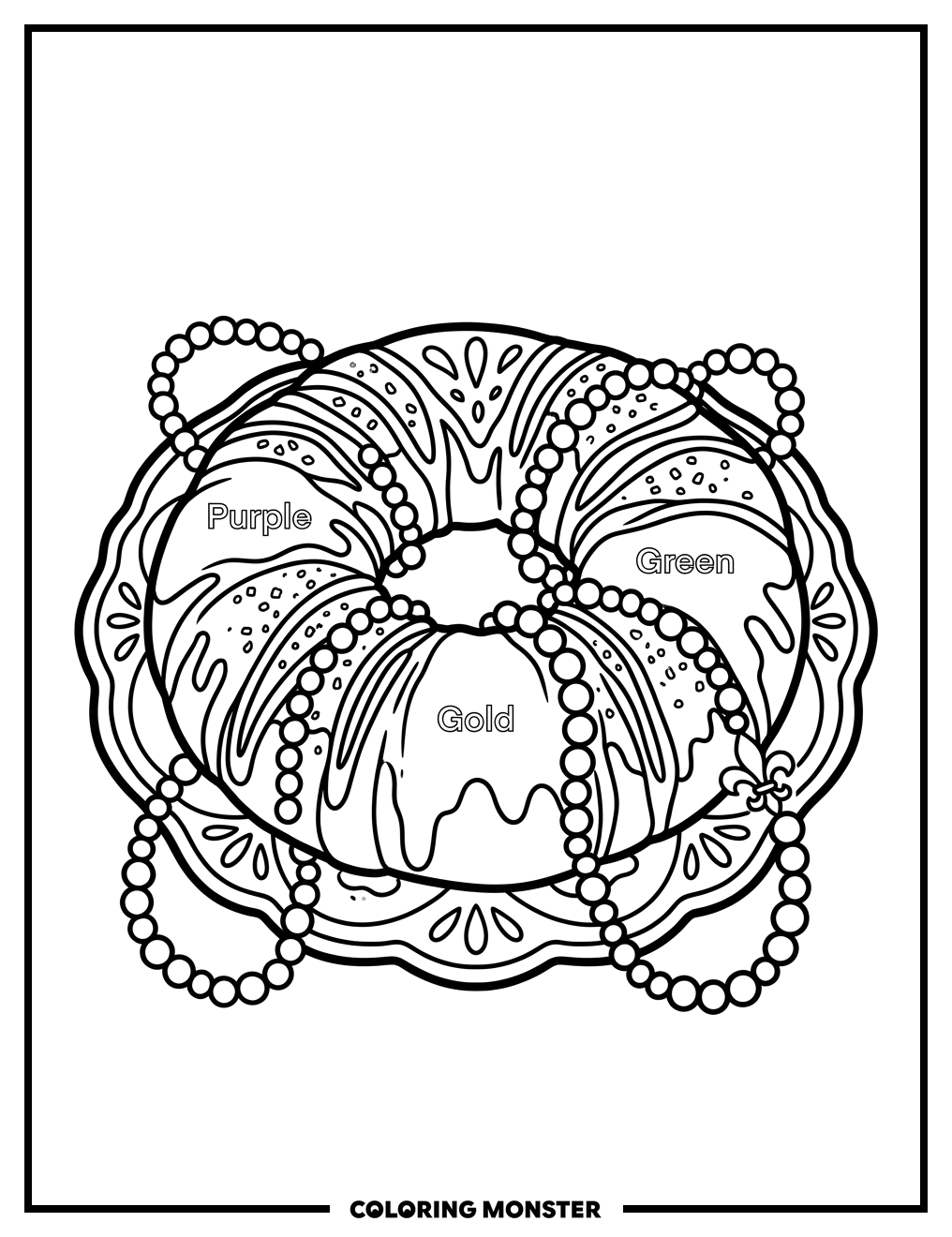 King Cake Ready for Mardi Gras Coloring Page