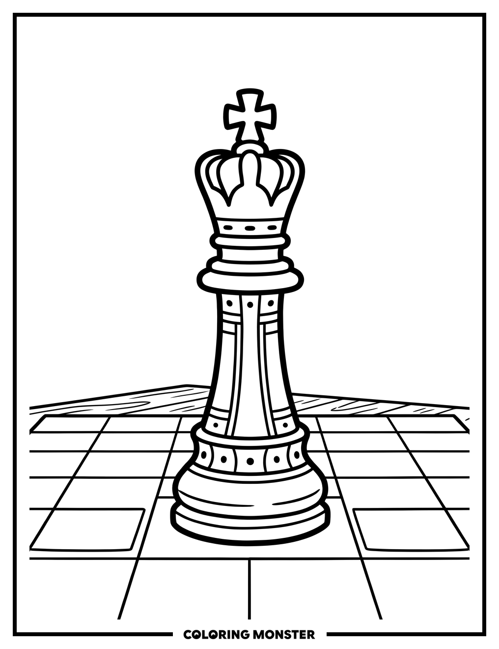 King Chess Piece on Board Coloring Page