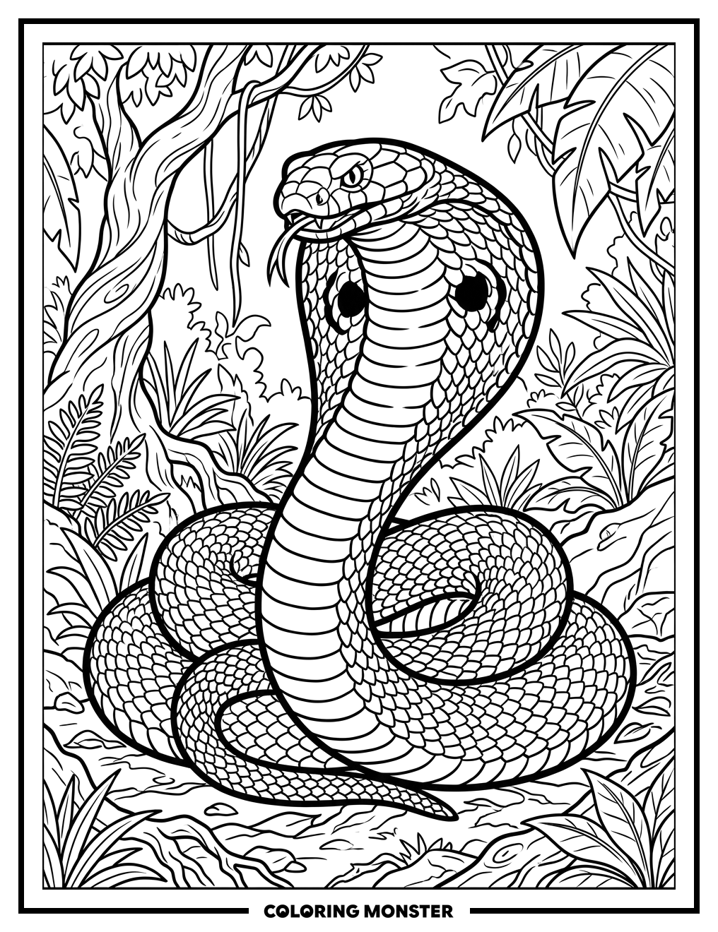 King Cobra Ready to Strike Coloring Page