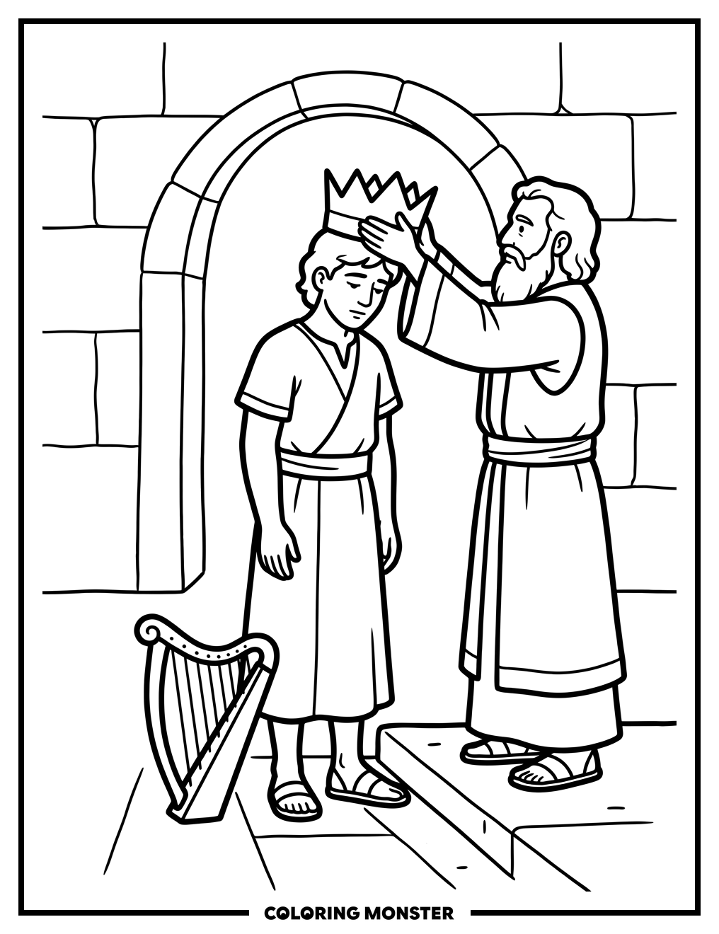 King David Crowned In Temple Coloring Page