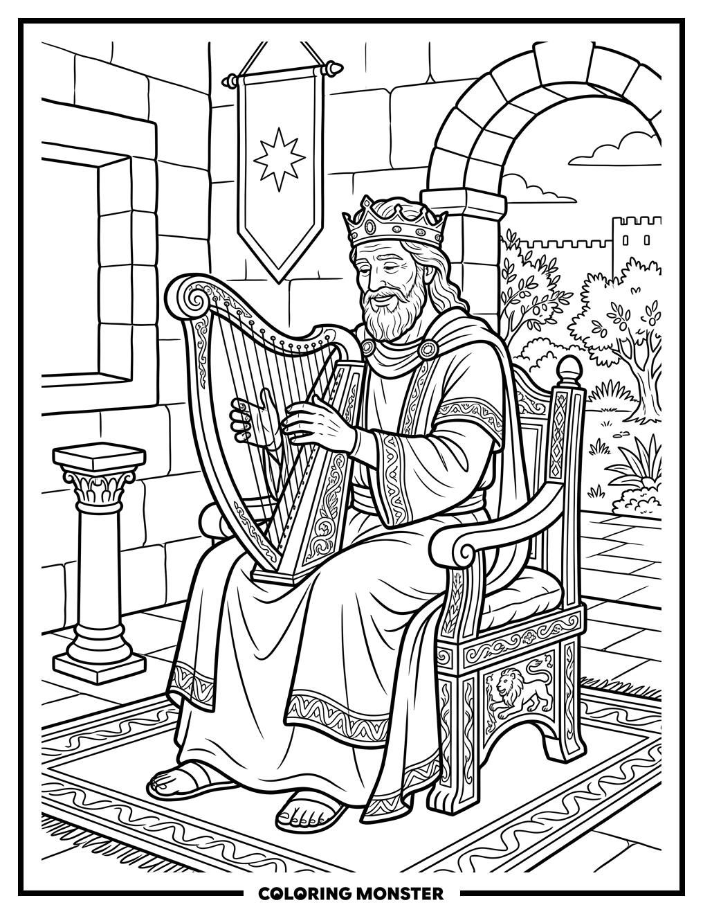 King David Playing His Harp Coloring Page