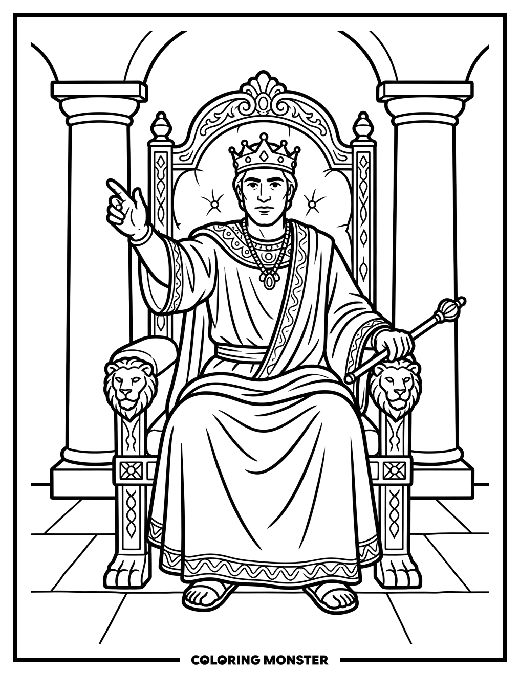 King Herod on Ornate Throne Coloring Page
